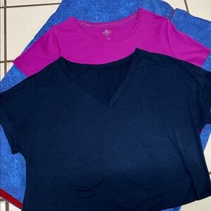 2 for $10-St. John's Bay Magenta and Navy Short Sleeve Tops both new.